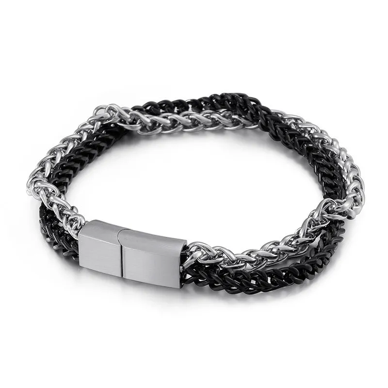 Titanium Steel Men's Korean Multi-Layer Floral Basket Bracelet - Personalized Stainless Steel Keel Chain Jewelry for Him