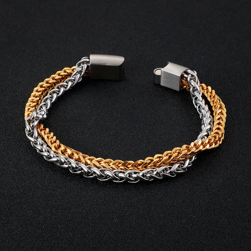 Titanium Steel Men's Korean Multi-Layer Floral Basket Bracelet - Personalized Stainless Steel Keel Chain Jewelry for Him