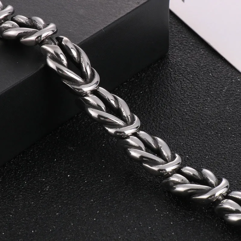 Titanium Steel Men's Rope Knot Bracelet with Niche Design and Safety Closure