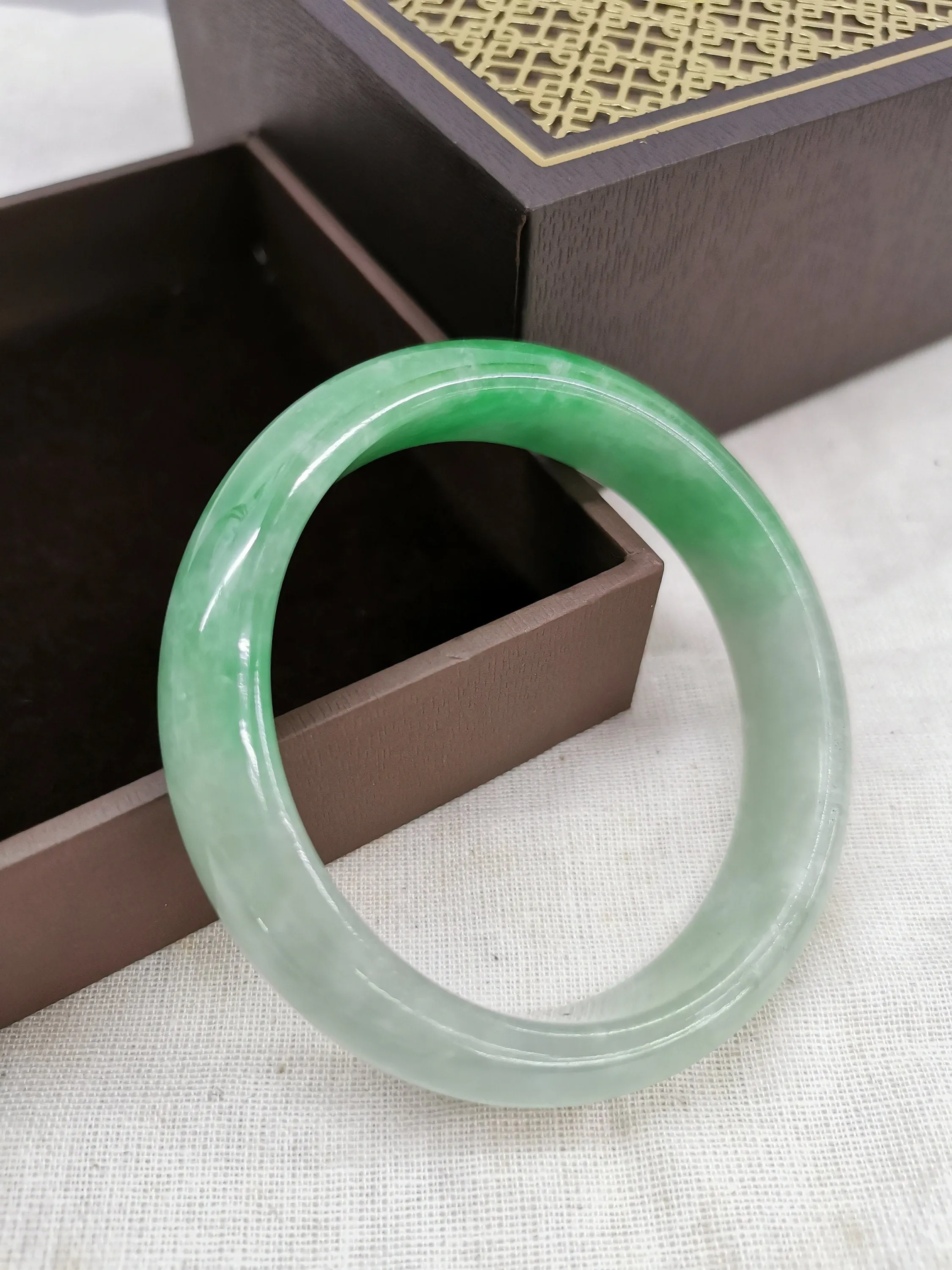 Translucent Light Green Jade Wide Bangle