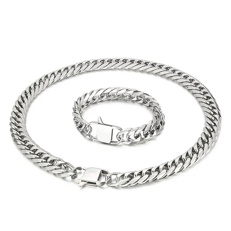 Trendy and Stylish European-American Hip-hop Double-woven Denim Chain, Titanium Steel Men's Bracelet and Necklace Combo