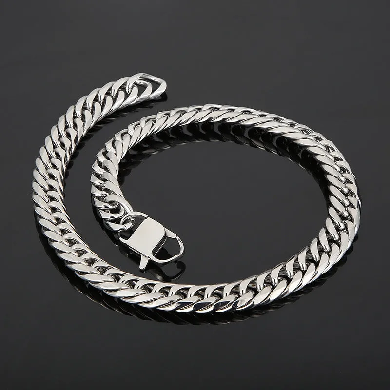 Trendy and Stylish European-American Hip-hop Double-woven Denim Chain, Titanium Steel Men's Bracelet and Necklace Combo