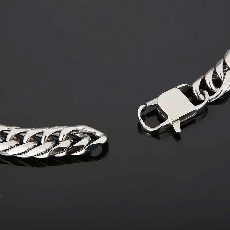 Trendy and Stylish European-American Hip-hop Double-woven Denim Chain, Titanium Steel Men's Bracelet and Necklace Combo