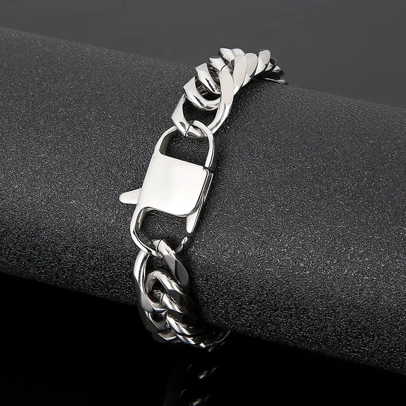 Trendy and Stylish European-American Hip-hop Double-woven Denim Chain, Titanium Steel Men's Bracelet and Necklace Combo