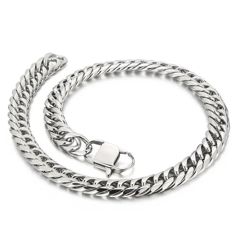 Trendy and Stylish European-American Hip-hop Double-woven Denim Chain, Titanium Steel Men's Bracelet and Necklace Combo