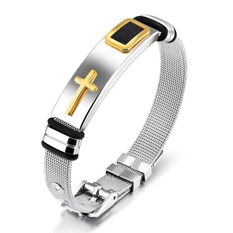 Trendy Christian Cross Adjustable Titanium Steel Men's Bracelet New Fashion Metal Religious Accessories Party Charming Jewelry