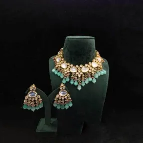 Triangular Kundan Necklace And Earring Set With Monalisa Beads