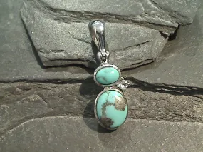 Turquoise, White Topaz, Rhodium Plated Sterling Silver Pendant