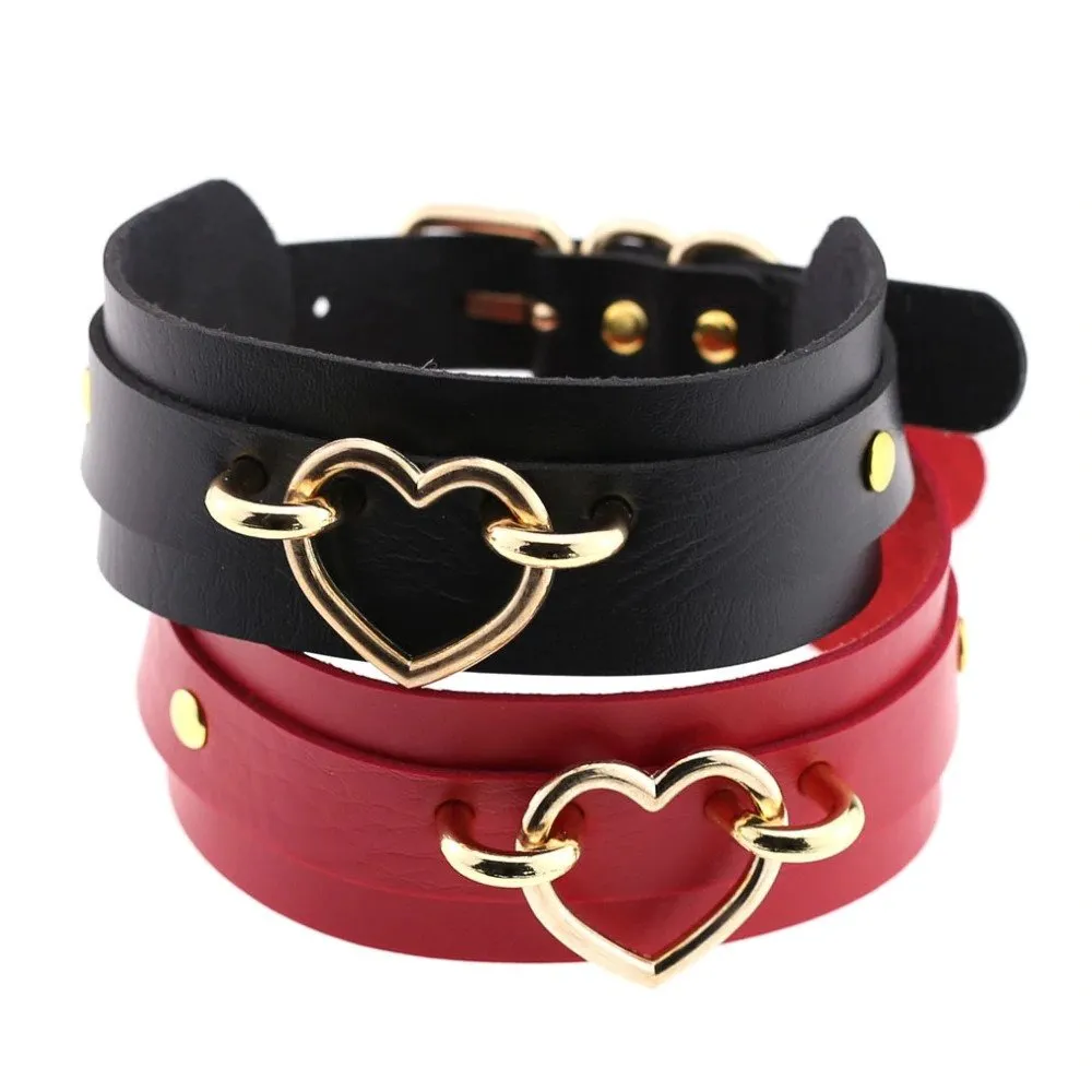 Vegan Leather Heart Collar