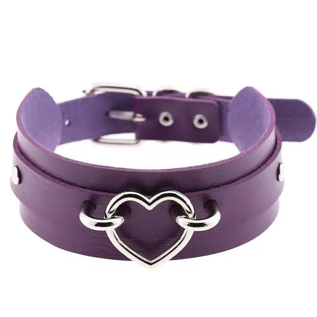 Vegan Leather Heart Collar