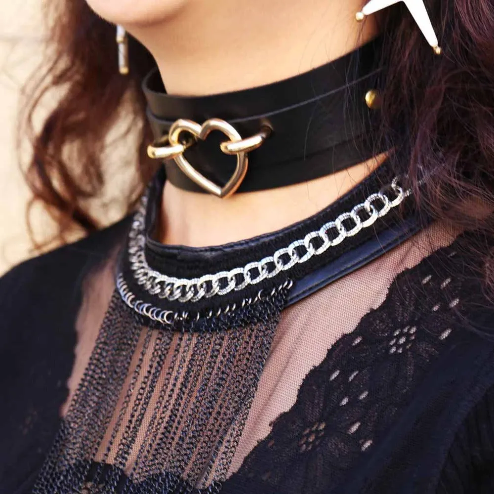 Vegan Leather Heart Collar