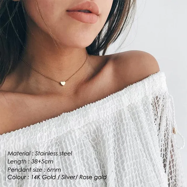 VenusFox Necklace for Women Fashion Love Chokers Stainless Steel Long Gold steel Custom Necklace Dainty Pendant Statement Couple Gift Her