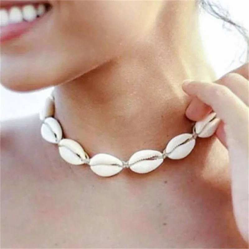 VenusFox New Fashion Rope Chain Natural Shell Choker Necklace Collar Necklace Seashell Choker Necklace for Women Summer Ocean Necklace