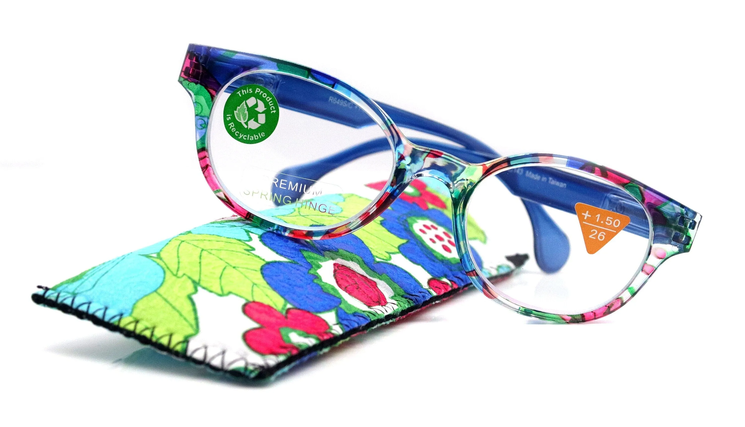 Versailles, (Premium) Reading Glasses High End Readers  1.25 ..  3.00 (Blue, Red Floral) Round Optical Frames. NY Fifth Avenue.