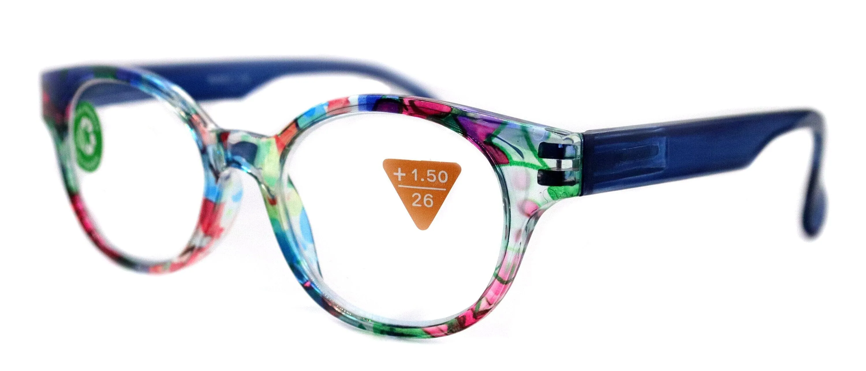 Versailles, (Premium) Reading Glasses High End Readers  1.25 ..  3.00 (Blue, Red Floral) Round Optical Frames. NY Fifth Avenue.