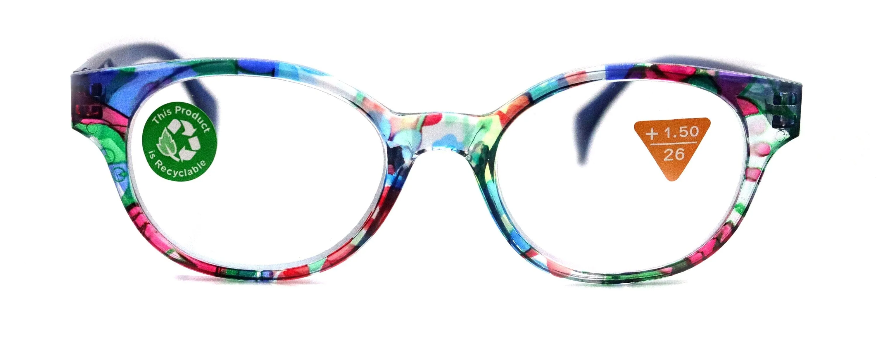 Versailles, (Premium) Reading Glasses High End Readers  1.25 ..  3.00 (Blue, Red Floral) Round Optical Frames. NY Fifth Avenue.