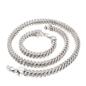 Versatile Men's Titanium Steel Chain Necklace and Bracelet Set - Japanese and South Korean Fashion Style