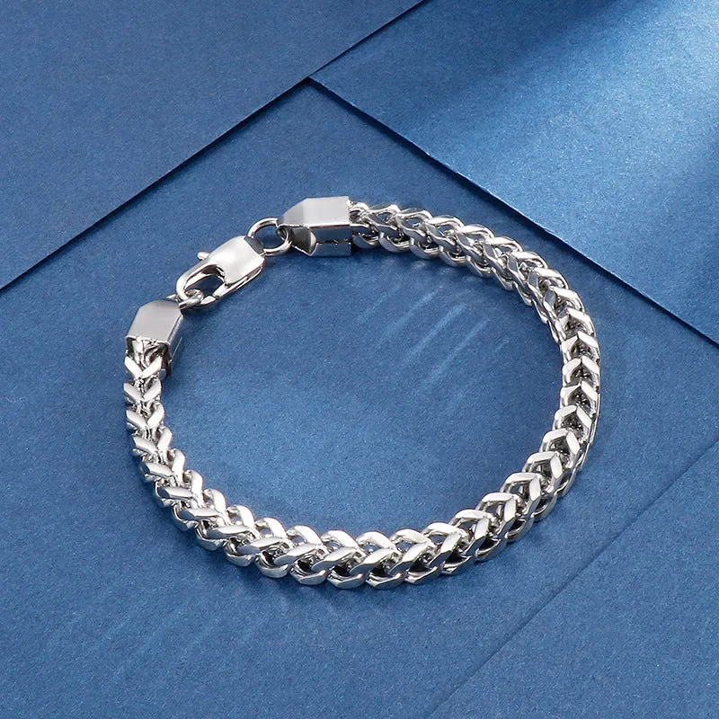 Versatile Men's Titanium Steel Chain Necklace and Bracelet Set - Japanese and South Korean Fashion Style