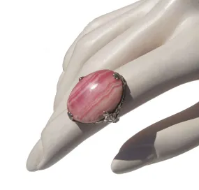 Vintage Art Deco Ring Sterling Silver & Rhodochrosite Sz 6.25