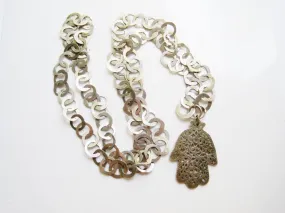 Vintage Berber Khamsa Necklace, Tunisian Rihana Silver Chain and Khamsa Pendant