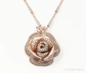 Vintage Cubic Zirconia Rose Gold Vermeil Sterling Silver Flower Necklace