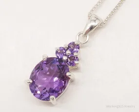 Vintage Large Amethyst Sterling Silver Chain Necklace 20"