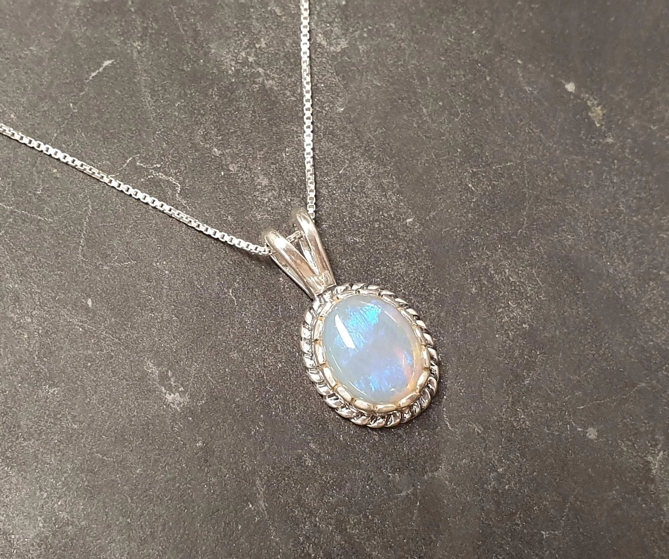 Vintage Opal Necklace - Opal Solitaire Pendant - October Birthstone Necklace