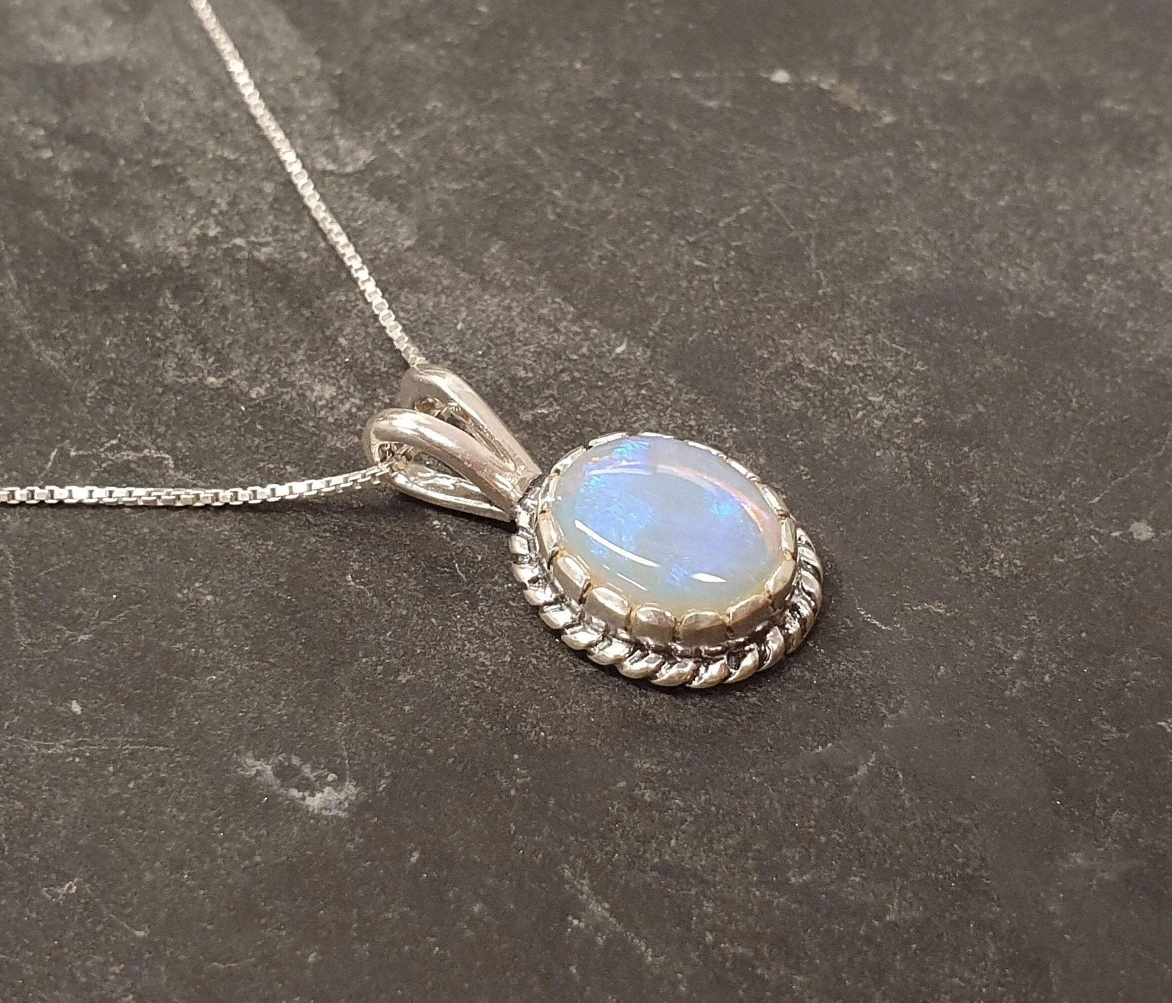 Vintage Opal Necklace - Opal Solitaire Pendant - October Birthstone Necklace