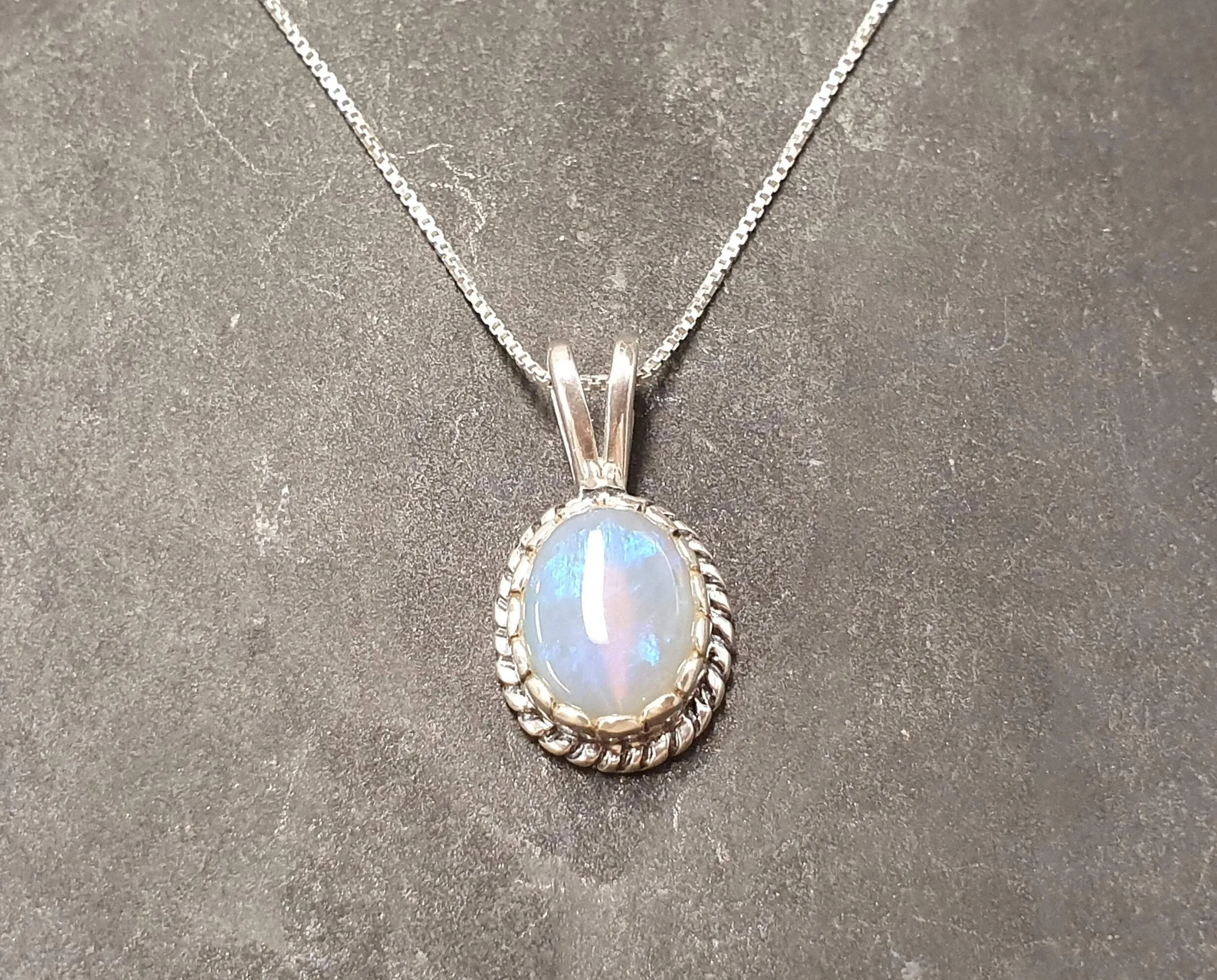 Vintage Opal Necklace - Opal Solitaire Pendant - October Birthstone Necklace