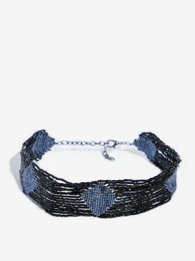 Westside Accessories Black Beaded Diamond Choker Necklace