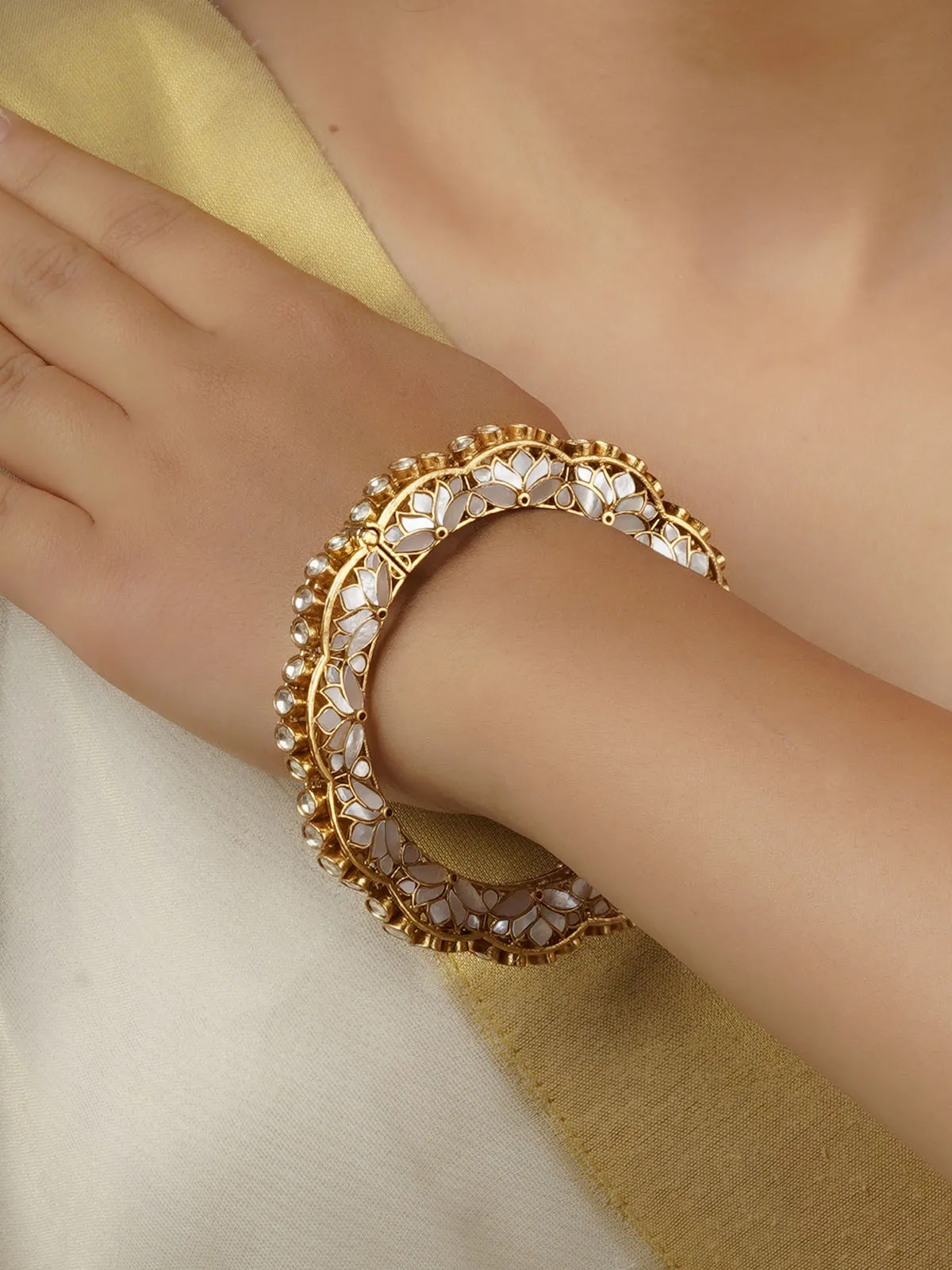 White Color Gold Plated Moissanite Bangles - MO-B14