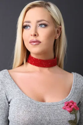 Wide Rhinestone Studded Choker Necklace