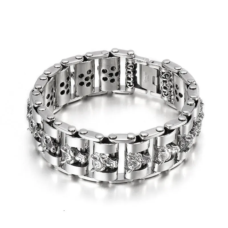 Wolf Head Titanium Steel Street Bracelet for Men - Retro and Edgy