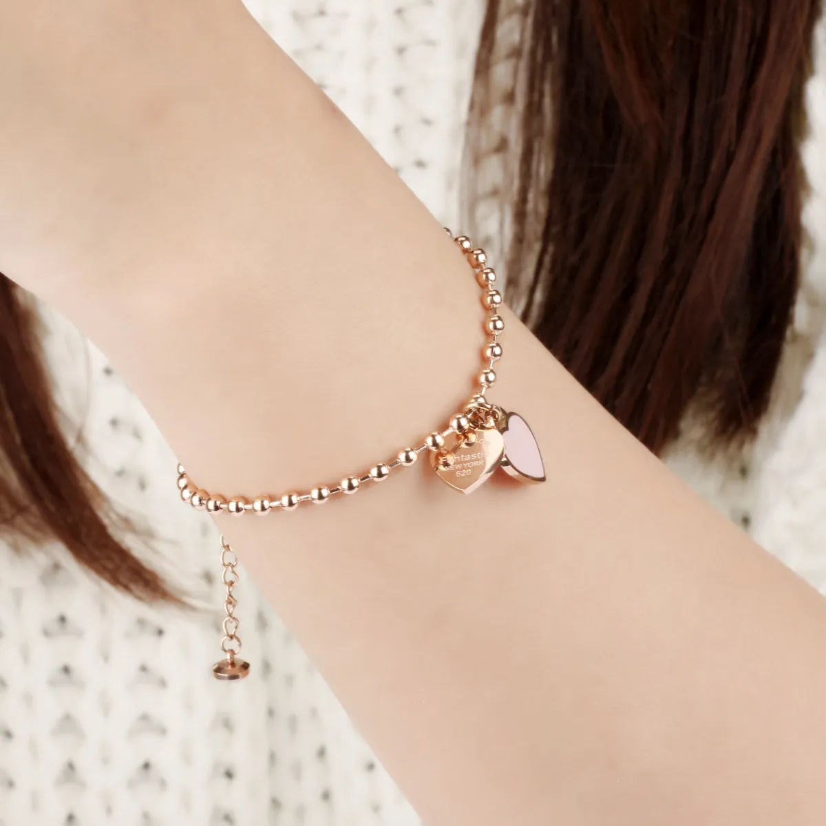 Women's Fashion Pink Heart Bracelet