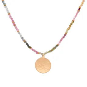 'Wrap' Gemstone Large Hammered Disc Necklace