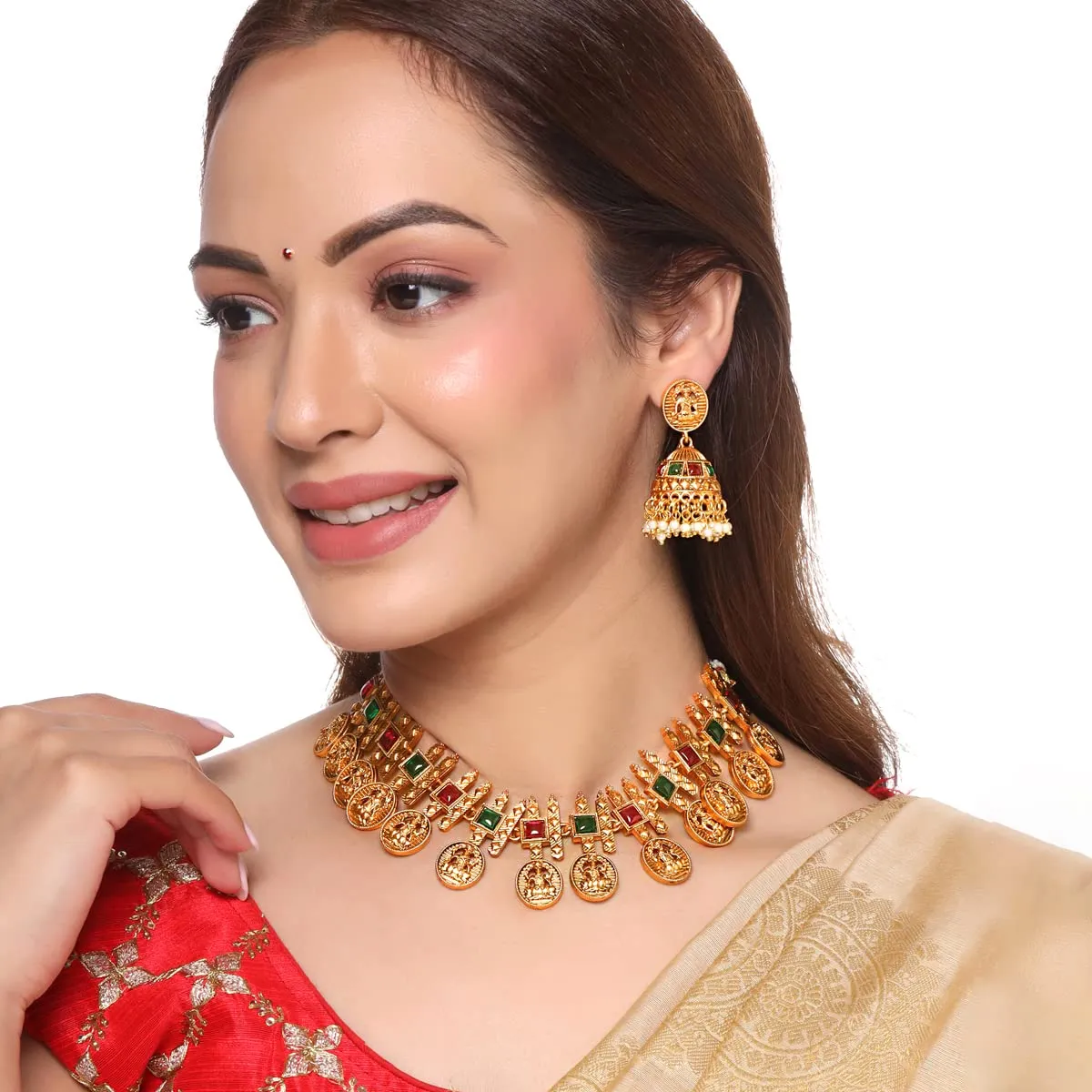 Yellow Chimes Jewellery Set for Women and Girls Traditional Bridal Jewellery Set for Wedding | Gold Plated Choker Necklace Set | Birthday Gift for girls and women Anniversary Gift for Wife (Design 4)