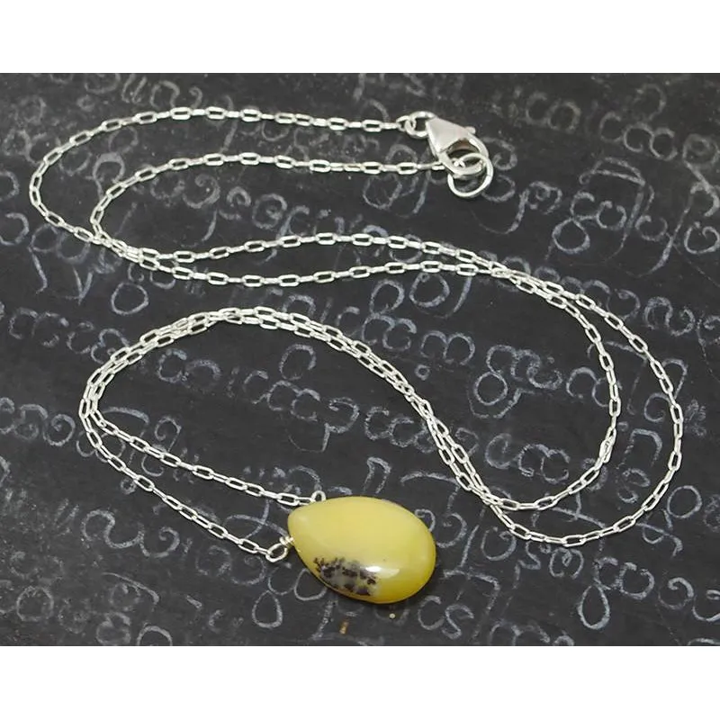 Yellow Opal Necklace On Sterling Silver Chain With Sterling Silver Trigger Clasp